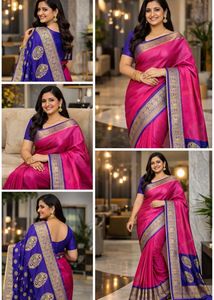 Elegant Pink & Blue Silk Saree