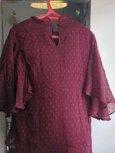 Maroon Ruffled Sleeve Top