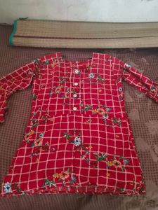 Red Floral Print Kurta