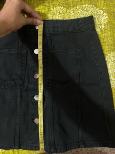 Black Denim Button-Down Skirt