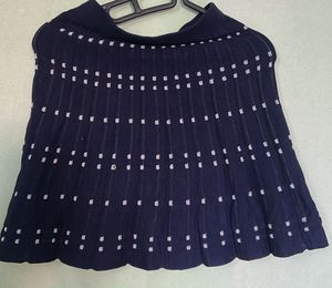 Navy Blue Knit Skirt with White Dots