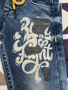 Kids' Graphic Sequin Denim Jeans with Drawstring