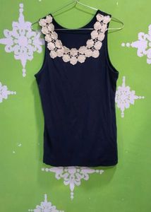 Navy Tank Top with Lace Collar