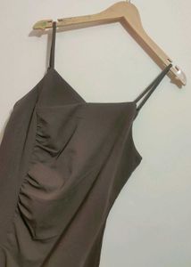 Khaki Stylish Slip Dress with Slit For 36 Bust