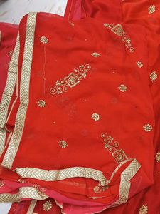 Red &amp; Gold Embroidered  dress material