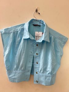 Light Blue Cropped Button-Up Shirt