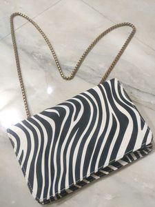 Zebra Print Clutch Bag with Gold Chain