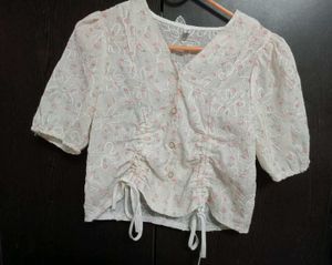 Sheer Floral Puff Sleeve Blouse