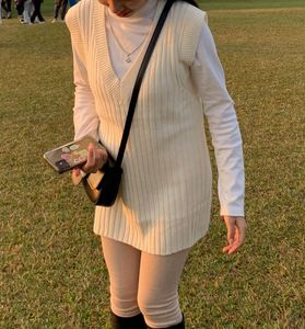 Cream Knit V-Neck Sleeveless Vest Sweater