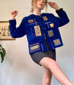 Vintage Blue  Embroidered patchwork Jacket