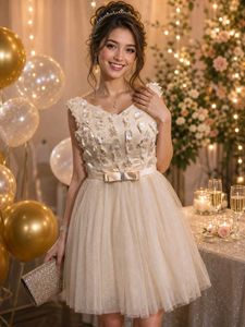 Elegant Cream Party Dress with Embellishments