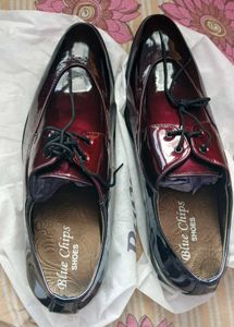Men's Burgundy Patent Leather Lace-up Shoes