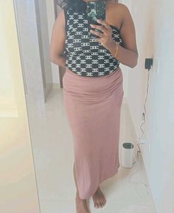 Taupe slit skirt