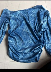 Blue Tie-Dye Asymmetric Crop Top