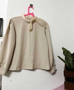 Elegant Beige Pearl Embellished Blouse