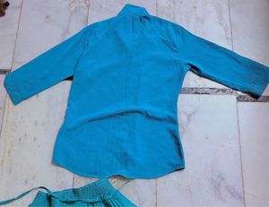 turquoise blue long flared skirt &amp; matching shirt
