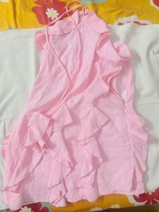 Chic Pink Ruffle Halter Dress