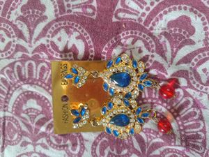 Designer Blue Stone & Crystal Earrings