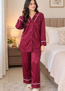 Maroon Satin Pajama Set