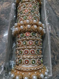 Exquisite Pearl & Stone Bangle Set