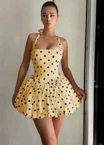 Yellow Polka Dot Halter Dress