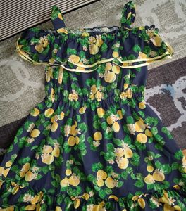 🇰🇷Cute Lemon Print Off-Shoulder Dress