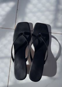 Black Square Toe Flip Flops