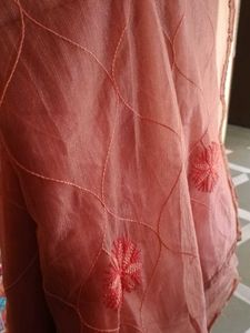 Peach Pink Floral Embroidery Saree |