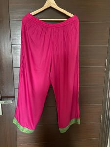 Vibrant Pink Palazzo Pants with Green Trim (M)