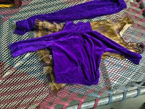 Girls Ethnic Golden &amp; Purple Ruffled Dress