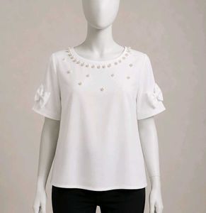 White Pearl Embellished Top