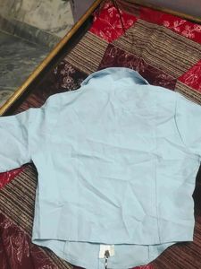 Light Blue Zip-Up Collared Top