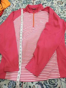 Pink &amp; White Striped Quarter Zip Pullover