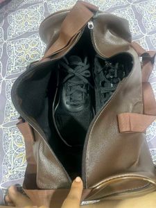 Brown Faux Leather Duffle Bag