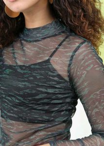 Sheer Green Marble Print Top