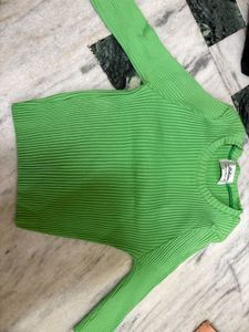 Vibrant Green Ribbed Long Sleeve Top
