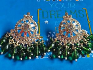 Elegant Green Stone Jhumka Earrings