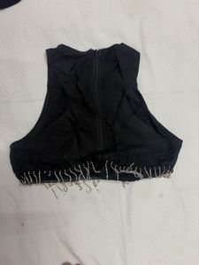 Black Beaded Chain Crop Top