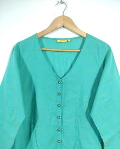Rama Green V Neck 3/4th Sleeves Kurta (Women's)