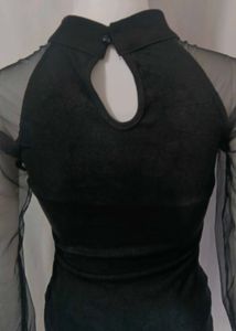 Vogue Small Chic Black Sheer Sleeve Dress