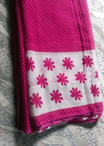 Pink Polka Dot Saree with Floral Border