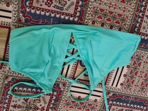 Teal Blue Lace-Up Bikini Top