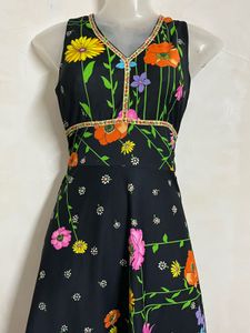Vintage Floral Black A-Line Dress