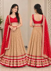 l red and cream lehenga