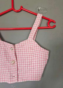 Chic Pink Houndstooth Tweed Top