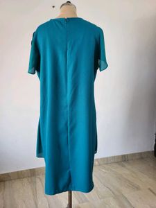 Chic Teal Layered Midi Dress Length 42 Inches