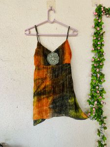 Boho Beaded Tie-Dye Spaghetti Strap Top