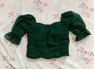 Chic Dark Green Puff Sleeve Top
