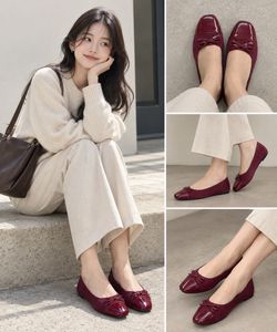 Chic Burgundy Ballet Flats with Bow Detail