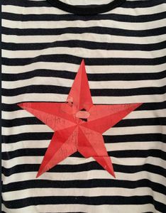 Striped baby tee with Red Star Graphic